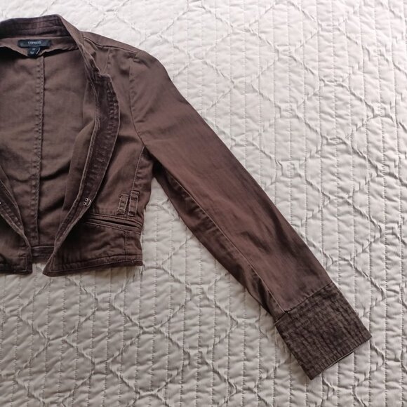 100% Cotton Denim Brown Fitted Jacket - Express - Women’s XS - Picture 9 of 12